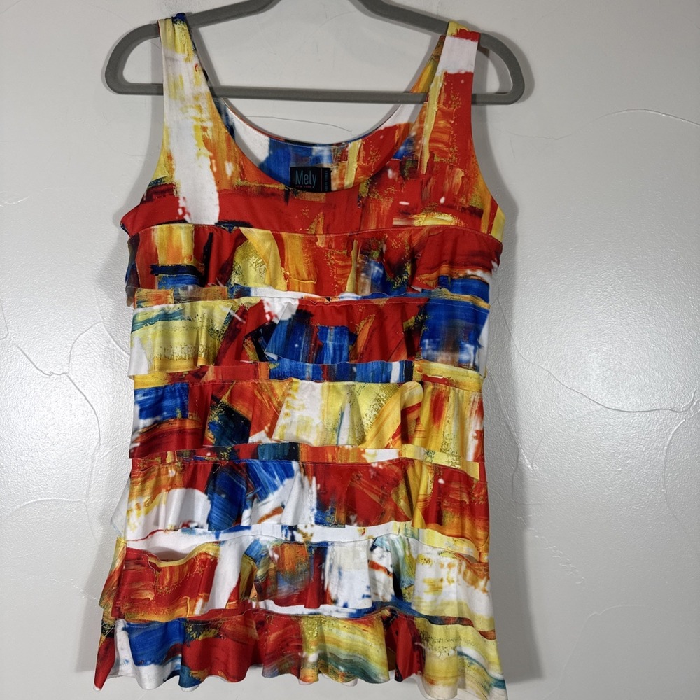 Mely New York Women's Size M Sleeveless Tiered Ruffles Multicolor Shirt‎